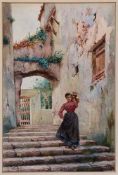 Gaetano Capone (1845-1924) - Italian woman carrying a large pitcher Watercolour over pencil Signed
