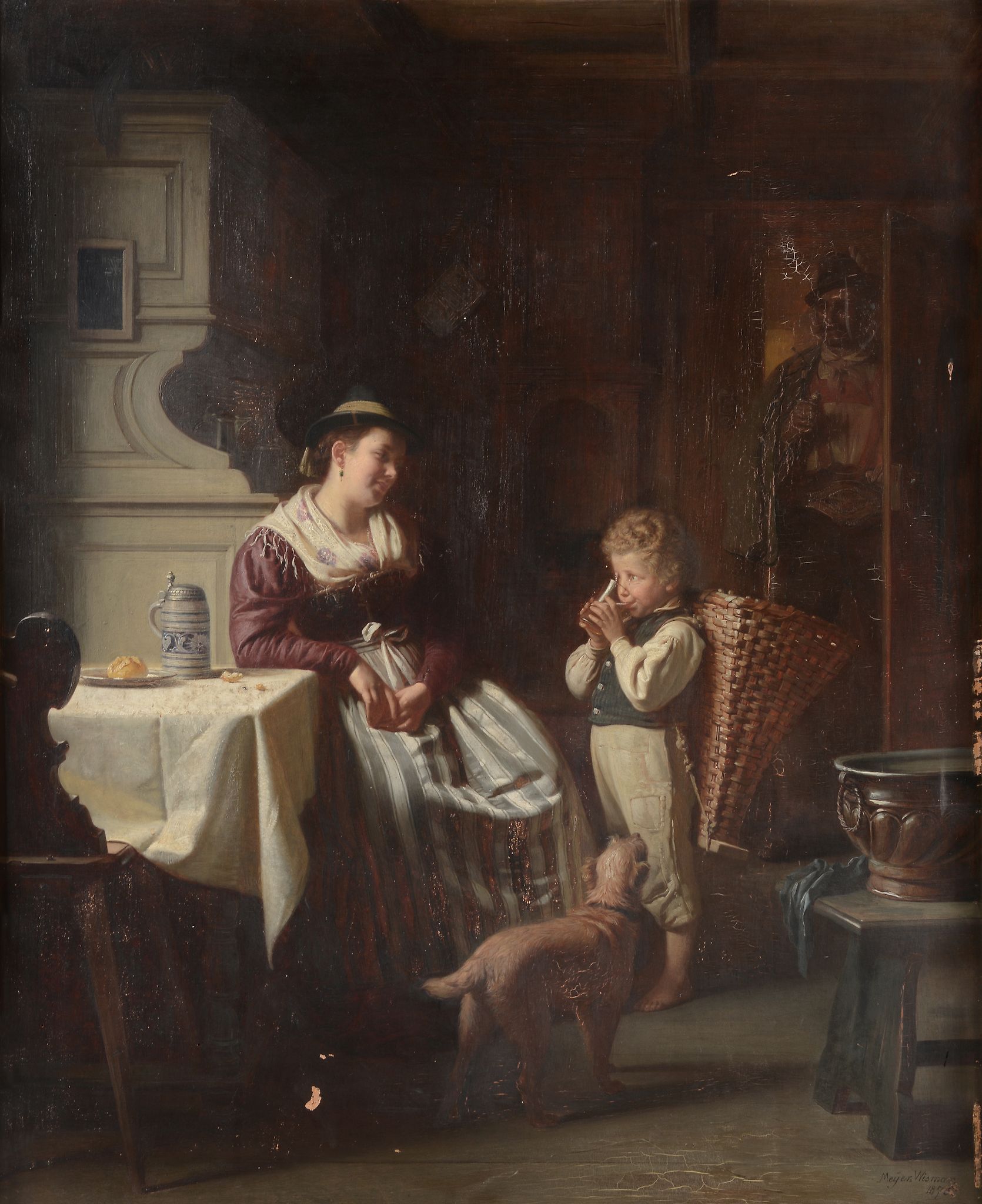 Ferdinand Meyer-Wismar (1833-1917) - Refreshment for a young faggot gatherer Oil on panel Signed and