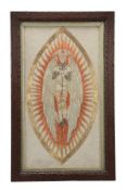 An Arts and Crafts embroidery panel of the Archangel Michael within a firey... An Arts and Crafts