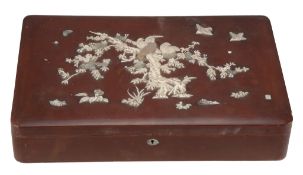 A Japanese lacquer box inlaid with ivory flowers and birds decoration A Japanese lacquer box