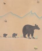 Quincy Tahoma (1921-1956) - Three bears Watercolour Signed and dated G lower right Unframed 28 x