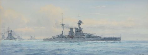 Frank Wood (1904-1985) - A cruiser squadron Watercolour Signed and dated 1922 lower right 20 x 56 cm