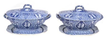 A pair of Copeland late Spode blue and white printed shaped rectangular... A pair of Copeland late