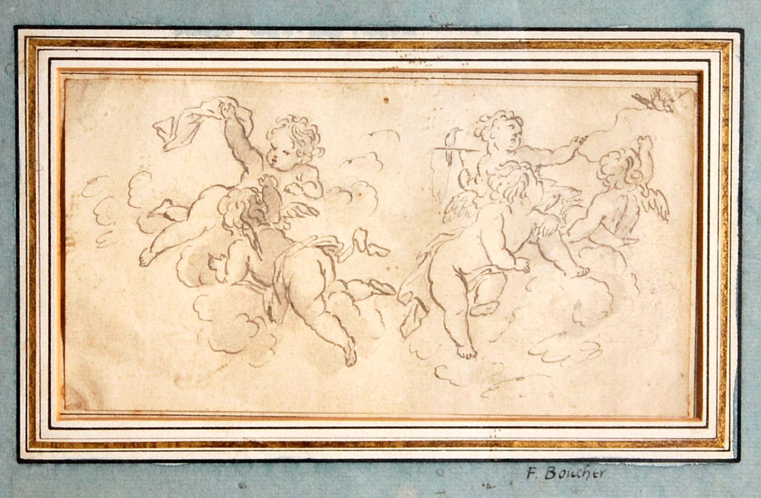 Follower of FranÃ§ois Boucher - Five putti with birds Pen and grey ink, over pencil, with touches of - Image 2 of 2