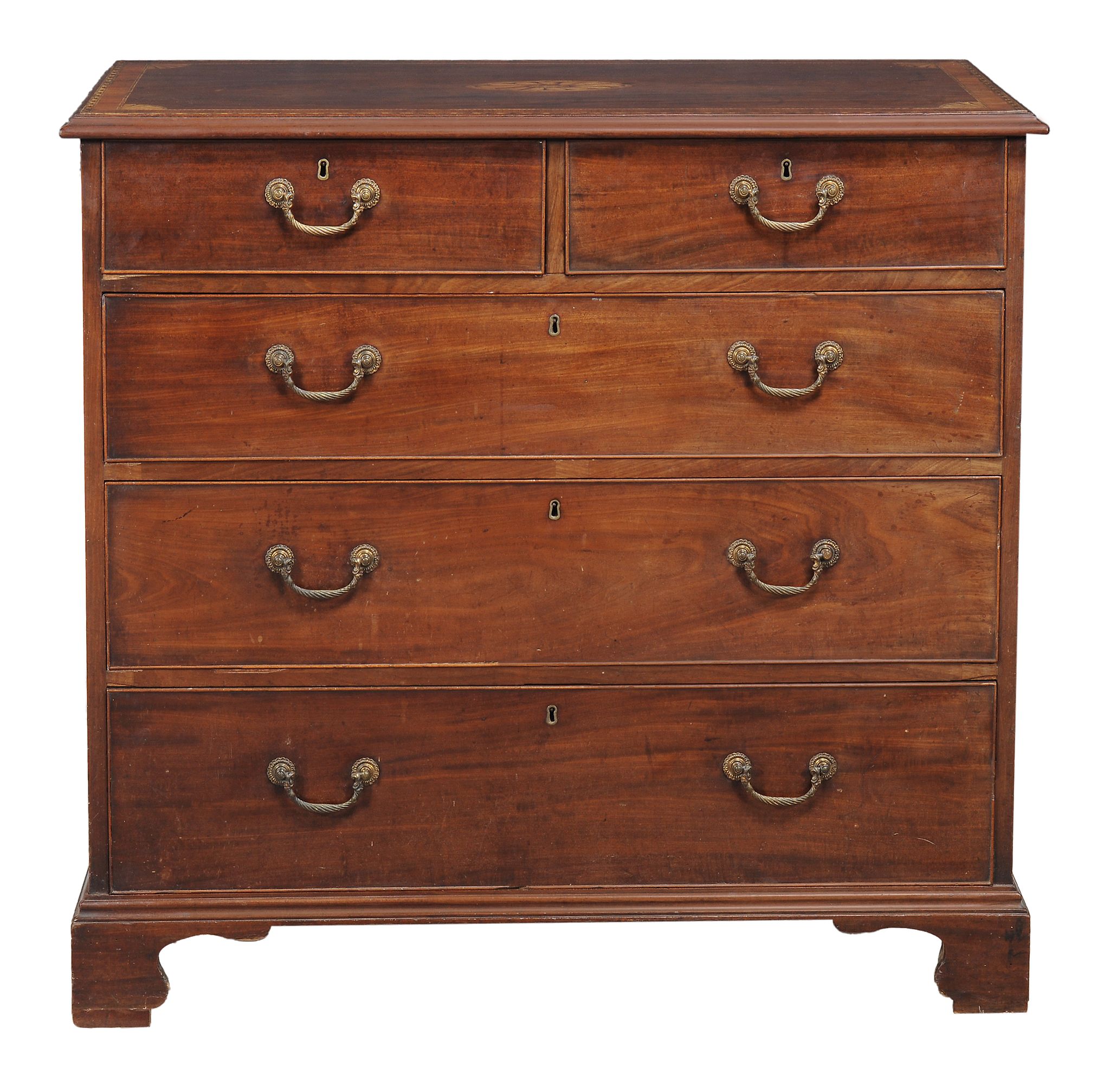 A George III mahogany chest of drawers circa 1780 crossbanded and chevron...  A George III