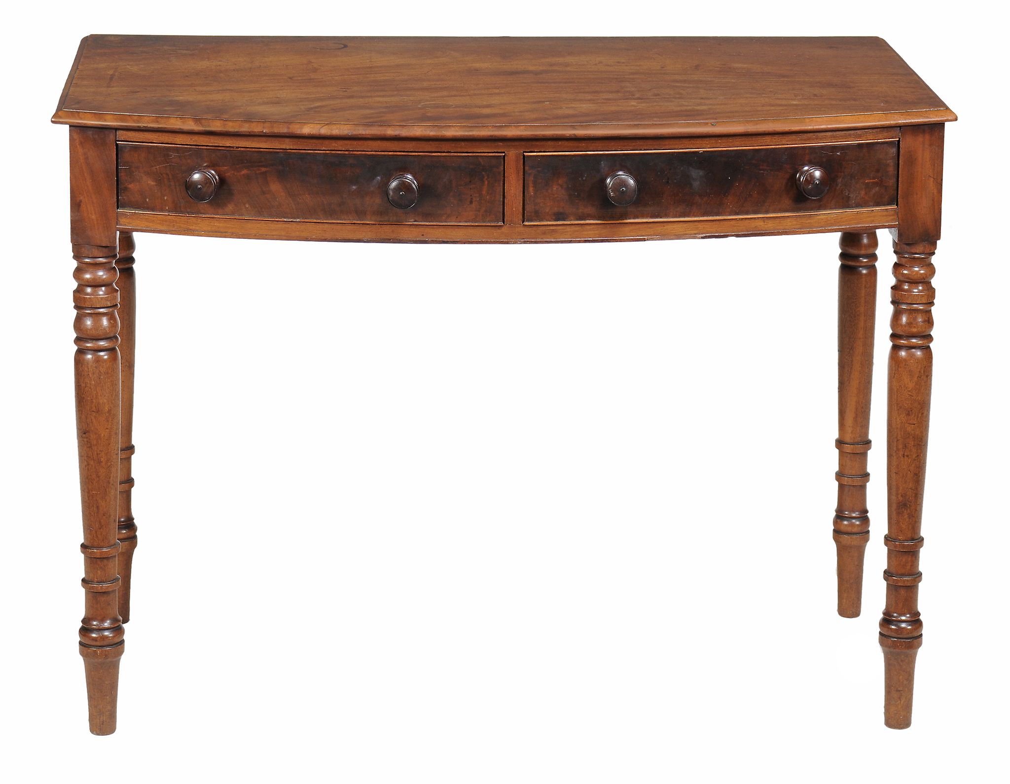 A Victoria bowfront side table circa 1850 the moulded top above a pair of...  A Victoria bowfront