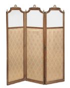 A French carved walnut and parcel gilt three fold room screen circa 1900...  A French carved