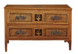 A late 18th century North Italian walnut and marquetry inlaid commode in...  A late 18th century