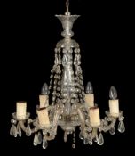 A Continental moulded and cut glass six light chandelier  A Continental moulded and cut glass six