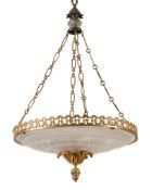 A gilt metal mounted cut glass ceiling light, 20th century  A gilt metal mounted cut glass ceiling