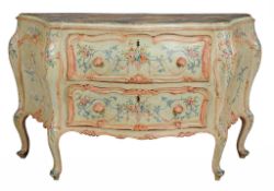 An Italian polychrome painted serpentine commode  An Italian polychrome painted serpentine