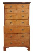 A George III mahogany secretaire chest on chest circa 1780 a dentil moulded...  A George III