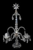 Two facetted glass two-branch candelabra, in the Regency style  Two facetted glass two-branch