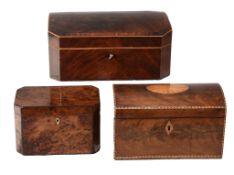 A George III mahogany, marquetry and chequer banded box, late 18th century  A George III mahogany,