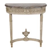 A carved wood and cream painted console table in Louis XVI style  A carved wood and cream painted