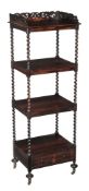 A Victorian rosewood four tier whatnot, circa 1850  A Victorian rosewood four tier whatnot,