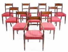 A set of eight Regency mahogany dining chairs, circa 1815  A set of eight Regency mahogany dining