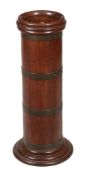 A hardwood and brass mounted cylindrical stick stand, circa 1900  A hardwood and brass mounted