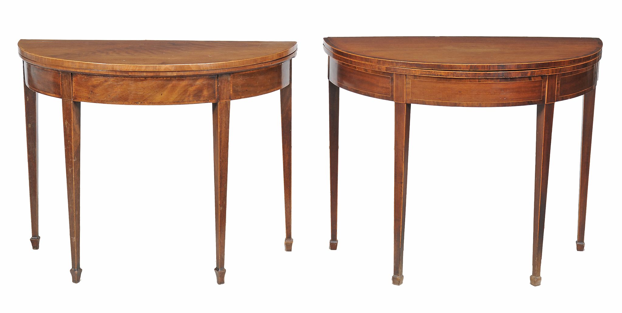 Two similar George III mahogany folding card tables circa 1790 of semi...  Two similar George III