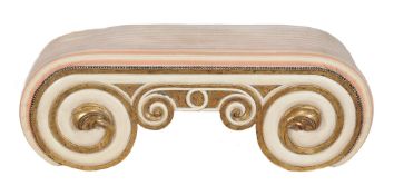 A carved giltwood and cream painted window seat  A carved giltwood and cream painted window seat, in