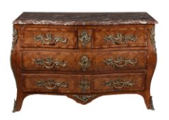 A tulipwood and gilt metal mounted serpentine commode , circa 1760 and later  A tulipwood and gilt