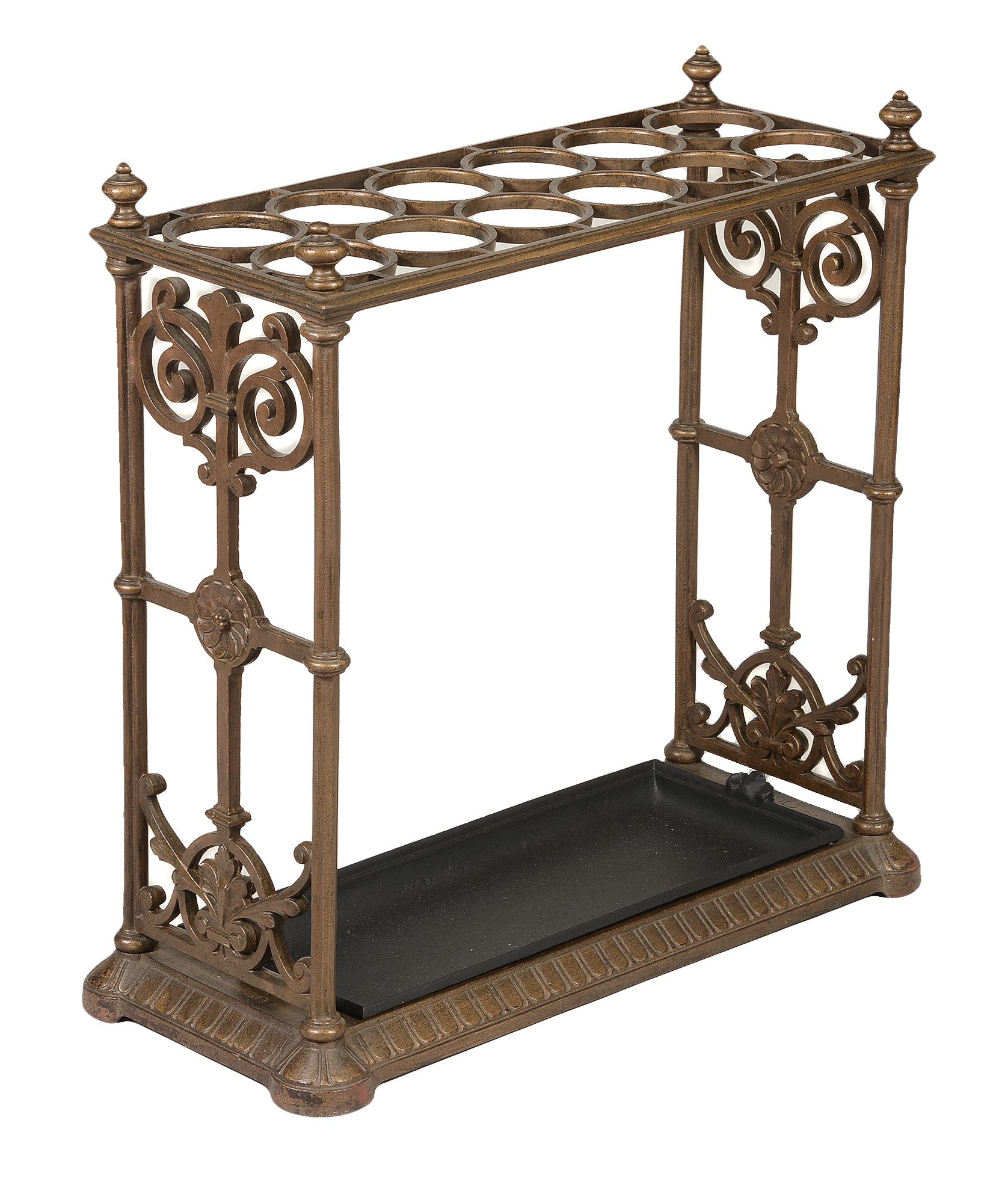 A Victorian painted cast iron stick stand, Coalbrookdale Foundry  A Victorian painted cast iron