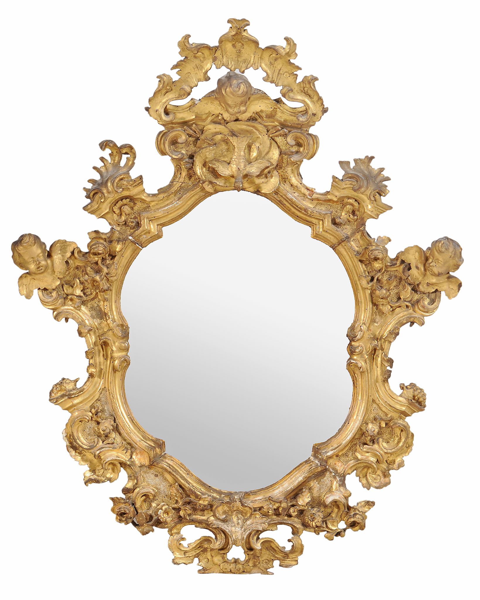 An Italian carved giltwood wall mirror, mid 18th century  An Italian carved giltwood wall