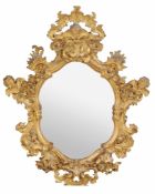 An Italian carved giltwood wall mirror, mid 18th century  An Italian carved giltwood wall