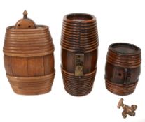 Two oak and willow bound spirit barrels, 19th century  Two oak and willow bound spirit barrels,