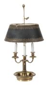 A tole peinte and brass lampe bouillotte in Louis Philippe style  A  tole peinte   and brass