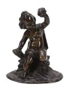A French patinated bronze model of a putto, mid 19th century  A French patinated bronze model of a