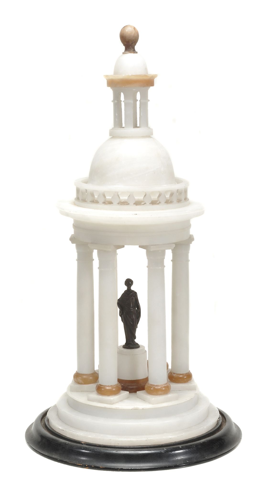 An Italian carved alabaster and bronze mounted Grand Tour model of a rotunda  An Italian carved