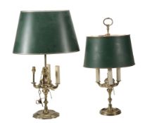 Two Continental brass table lamps in the boulliotte style, early 20th century  Two Continental brass