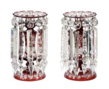 A pair of Bohemian ruby-flashed table lustres , third quarter 19th century  A pair of Bohemian
