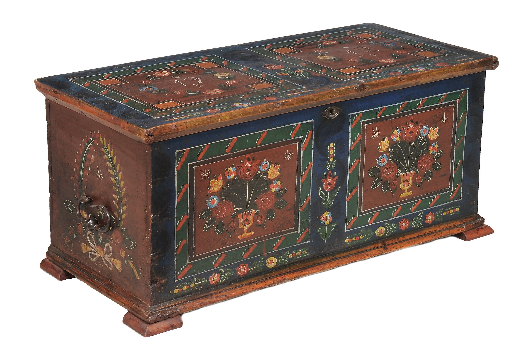 A North European polychrome painted pine chest, mid 19th century and later  A North European