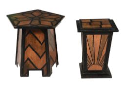 Two Art Deco ebonised and parquetry decorated occassional table, circa 1930  Two Art Deco ebonised