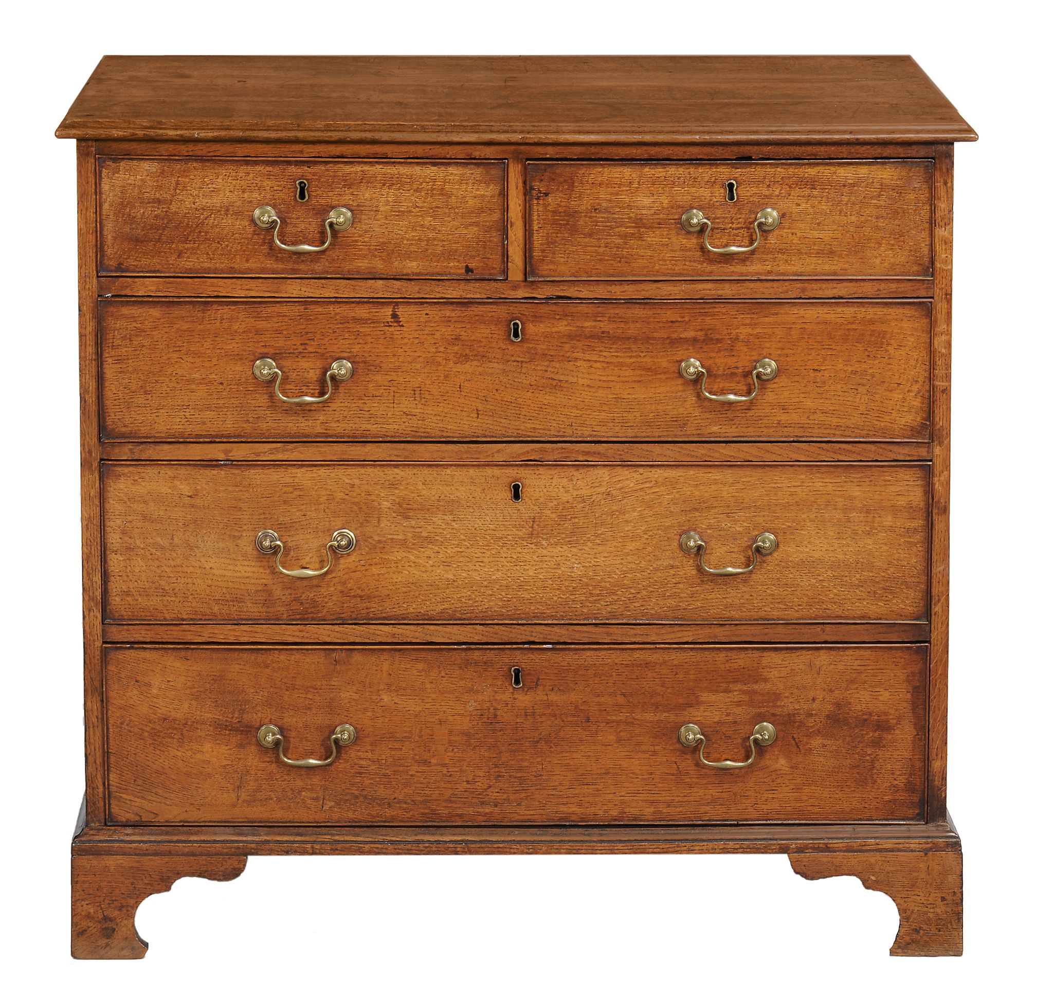 A George III oak chest of drawers with rectangular top  A George III oak chest of drawers   with