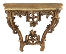 A carved giltwood and marble mounted console table in Louis XV style  A carved giltwood and marble