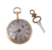 A French gold coloured fob watch, circa 1820  A French gold coloured fob watch,   circa 1820, the
