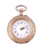 An 18 carat gold open face fob watch, circa 1890, no  An 18 carat gold open face fob watch,