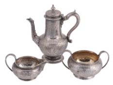A Victorian silver baluster three piece coffee service A Victorian silver baluster three piece