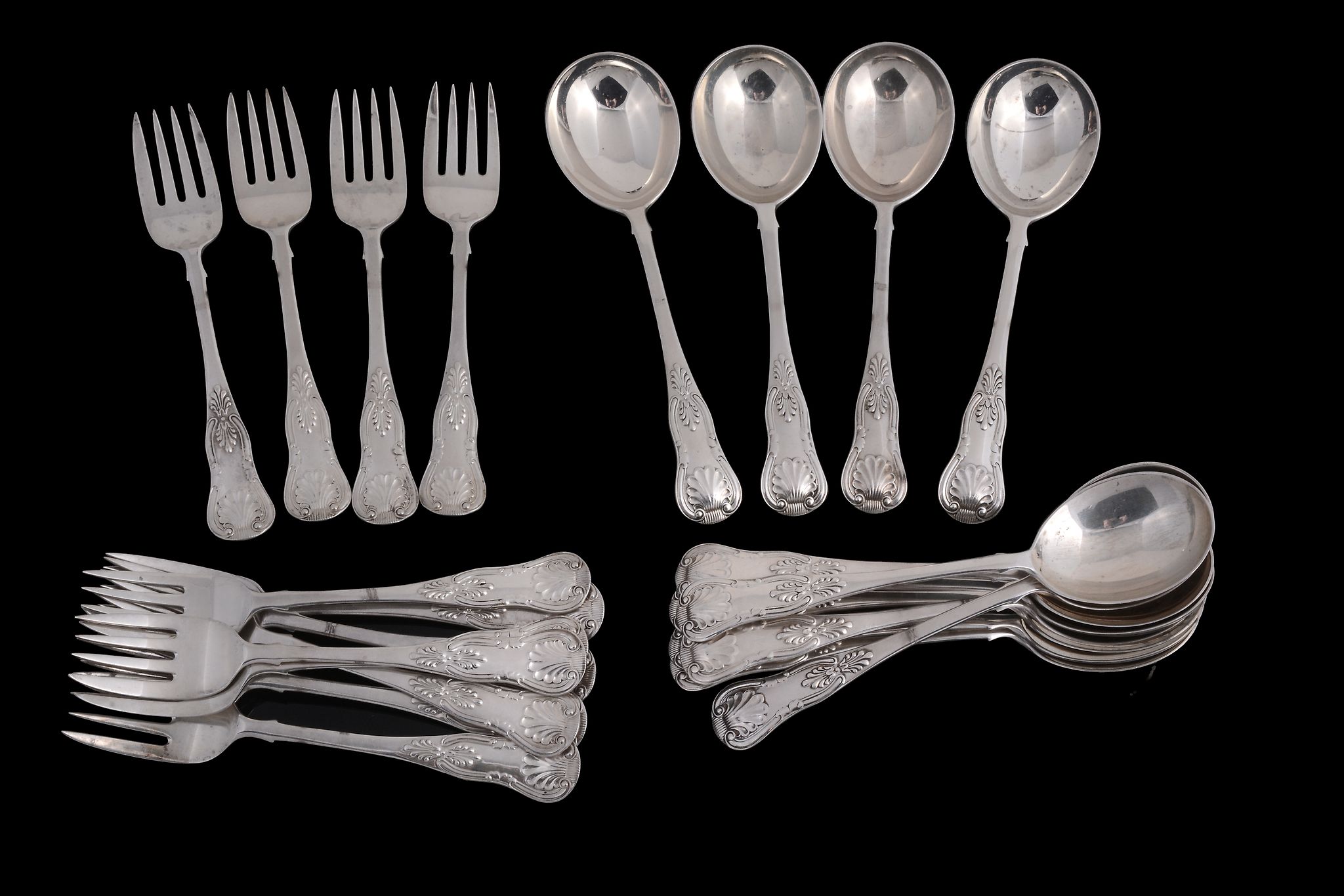 A set of twelve silver single struck King A set of twelve silver single struck King`s pattern soup