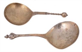 Two 17th century Norwegian silver spoons, indistinct marks, later gilt Two 17th century Norwegian