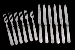 A set of six silver fruit knives and forks by Alexander Clark & Co. Ltd A set of six silver fruit
