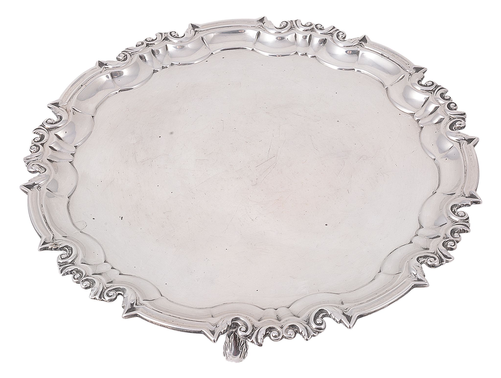 A silver shaped circular salver by William Hutton & Sons Ltd A silver shaped circular salver by