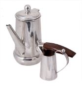 A Mexican silver coloured tapering cylindrical coffee pot and a cream jug by... A Mexican silver