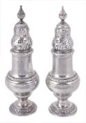 A pair of Edwardian silver baluster sugar casters by Jay A pair of Edwardian silver baluster sugar