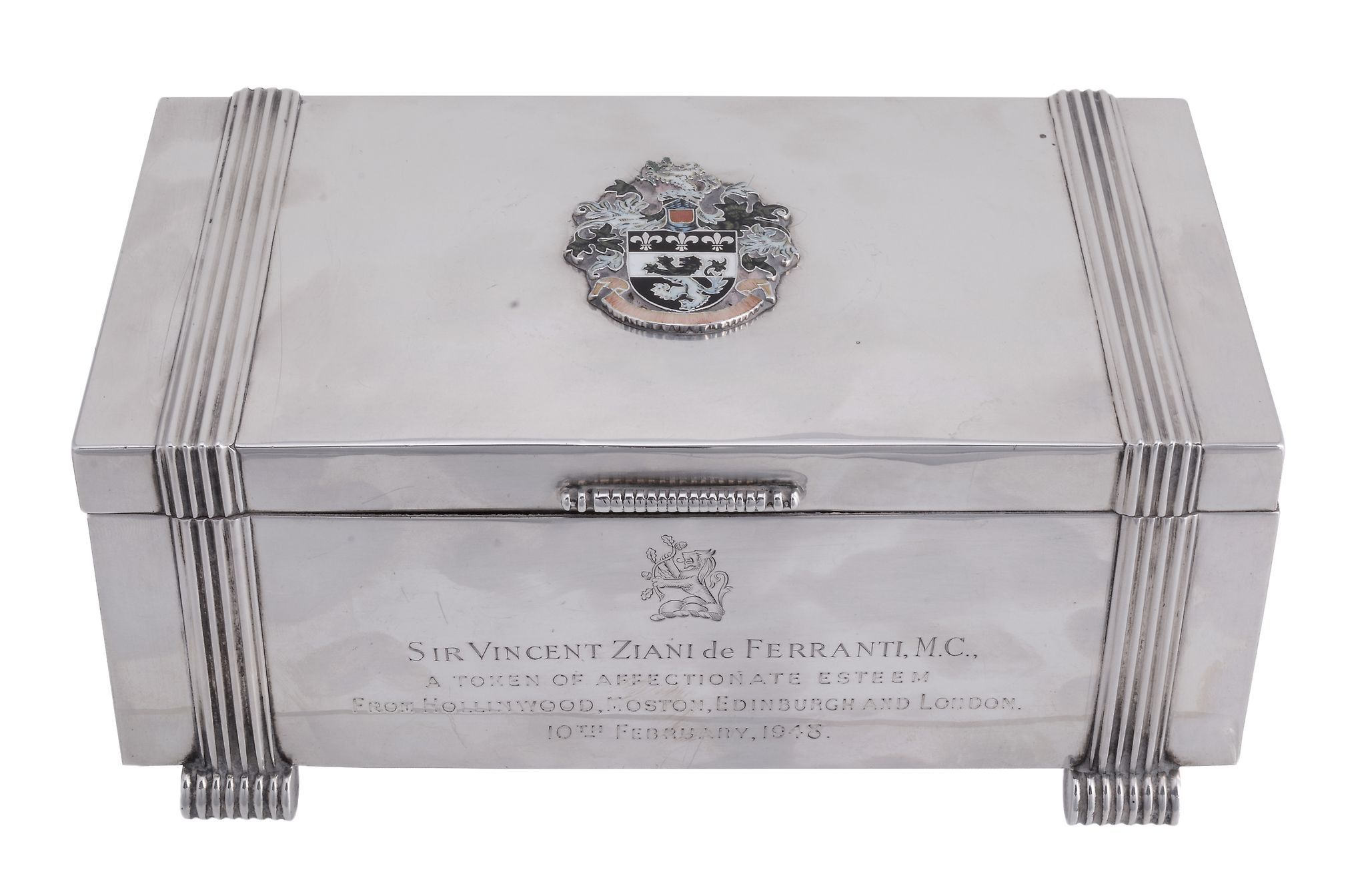 A silver rectangular cigarette box by Kirwan & Co. Ltd A silver rectangular cigarette box by