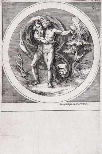 Cherubino Alberti (1553-1615) - Jupiter embracing Ganymede, set within a roundel, Plate 2, from a