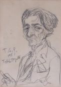 Feliks Topolski (1907-1989) - Portrait of Ronald Duncan; Portrait of Mrs Duncan A pair, charcoal on